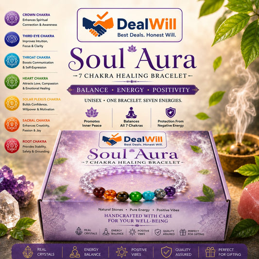 Soul Aura 7 Chakra Clear Quartz Healing Bracelet | Lab Tested Crystal Bracelet for Men & Women