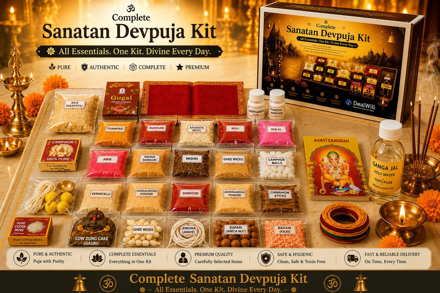 Complete Sanatan Devpuja Kit | Complete Daily Puja Essentials | DealWill