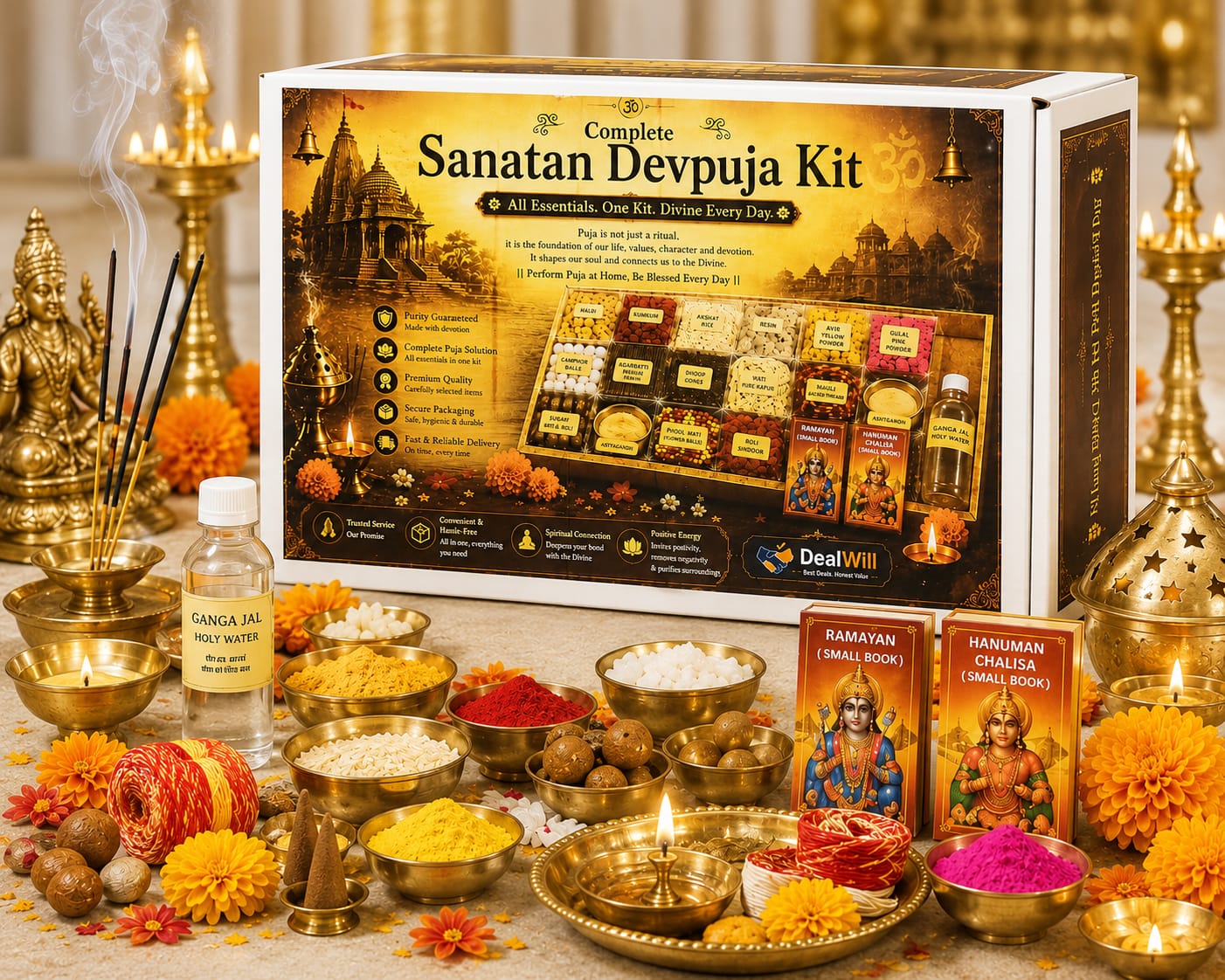 Complete Sanatan Devpuja Kit | Complete Daily Puja Essentials | DealWill