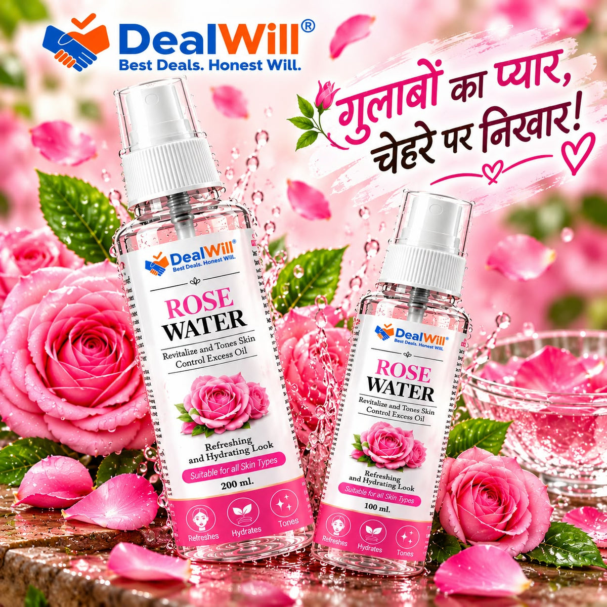 DEALWILL🌹NATURAL ROSE WATER 200 ml🌹