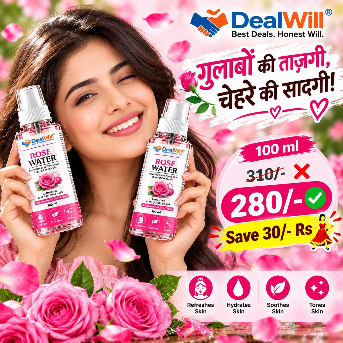 DEALWILL🌹NATURAL ROSE WATER 100 ml 🌹
