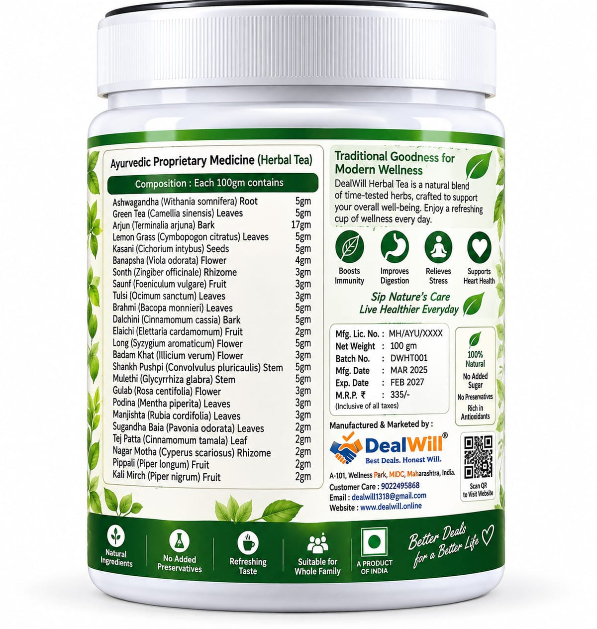 DealWill Herbal Tea – 100 GM | Natural Herbal Wellness Tea