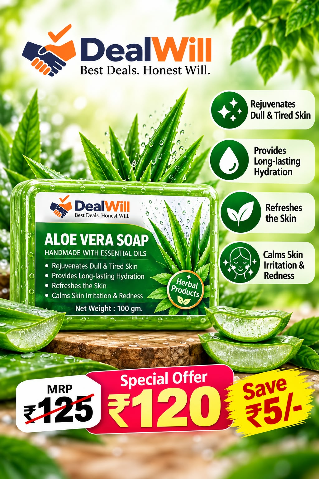 DealWill Aloe Vera Soap – 100g 🌿